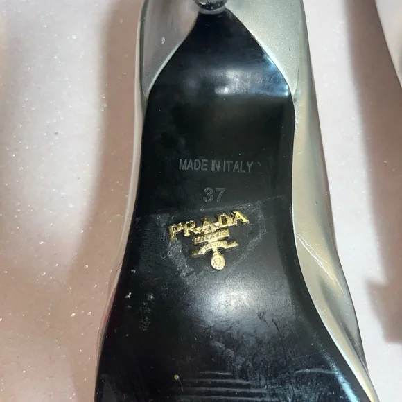 Prada patten silver leather kitten heels with black leather bow size 6.5 US - Picture 9 of 14